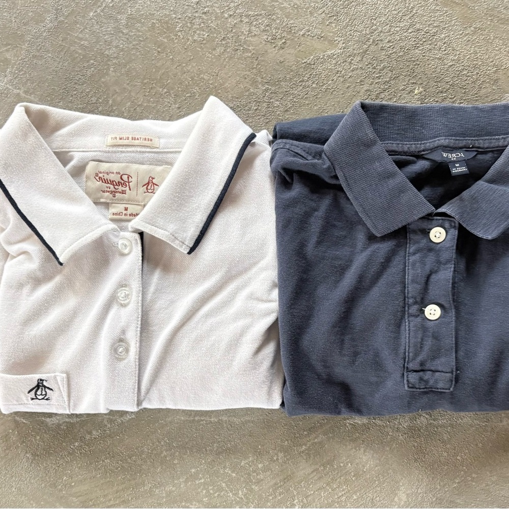 2 Men’s Polo Shirts. J. Crew Medium In Blue & Original Penguin Medium/Slim White
